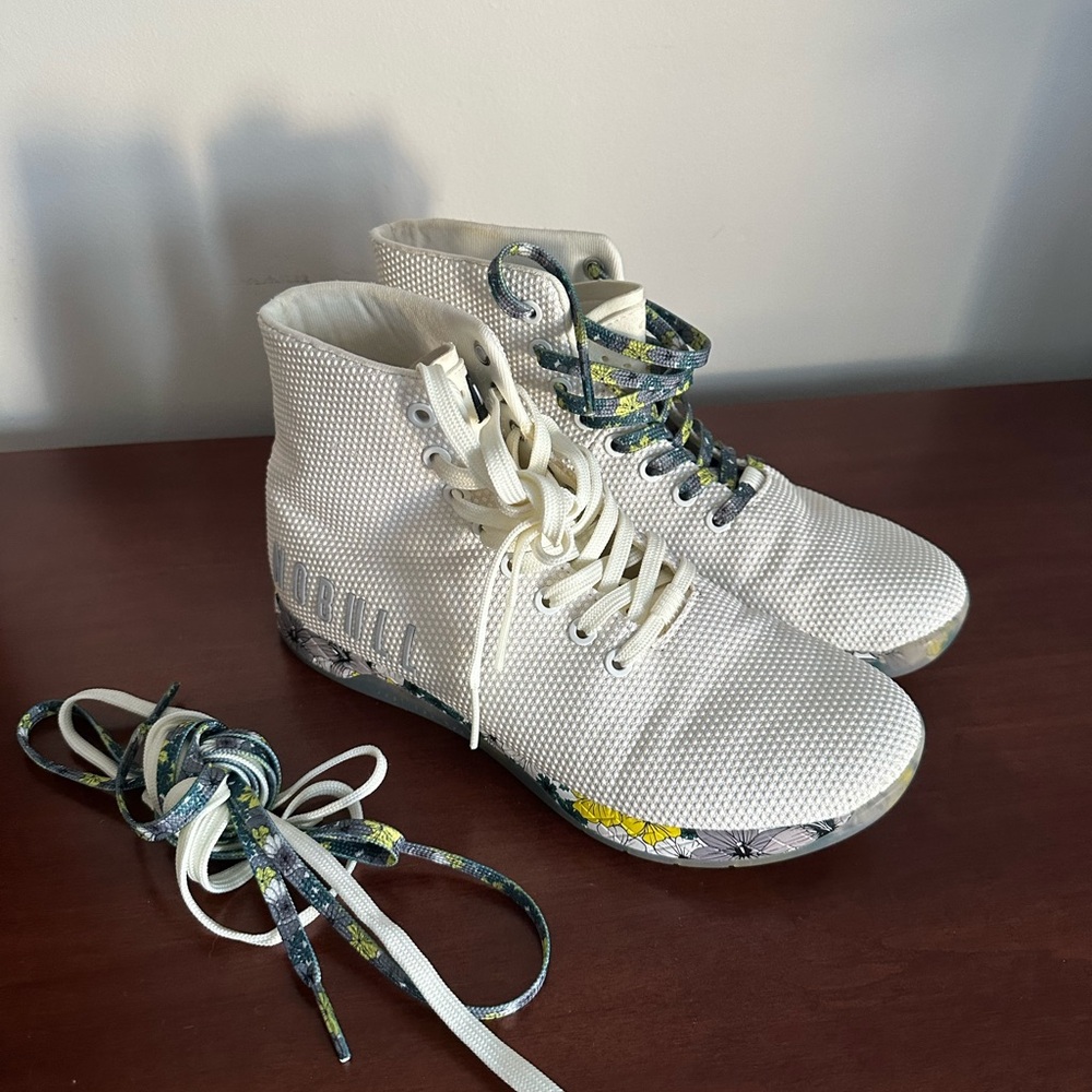 NOBULL White Knit High-Top Training Shoes with Multicolor Laces
